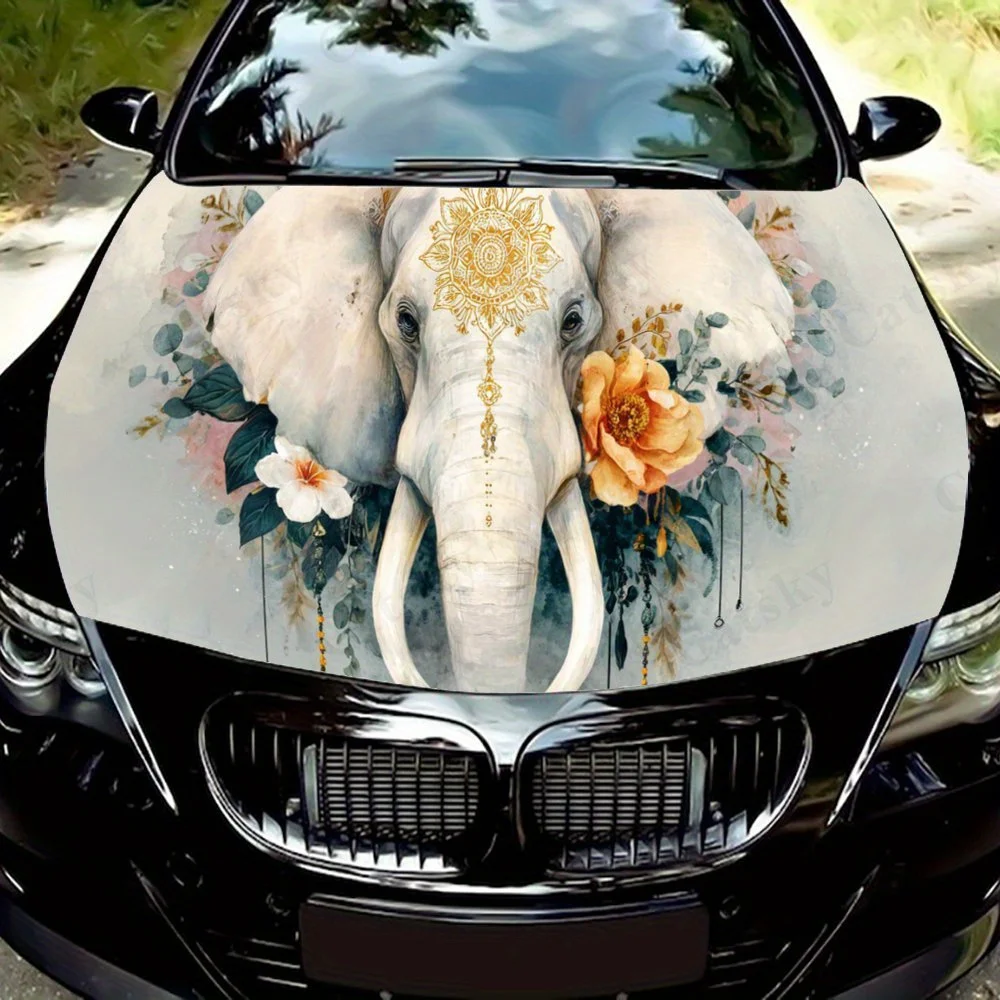 Mandala Elephant,Car Hood Decal, Self-Adhesive Waterproof PVC Car hood Sticker,Car Decoration Scratch Resistant Sticker Protecti