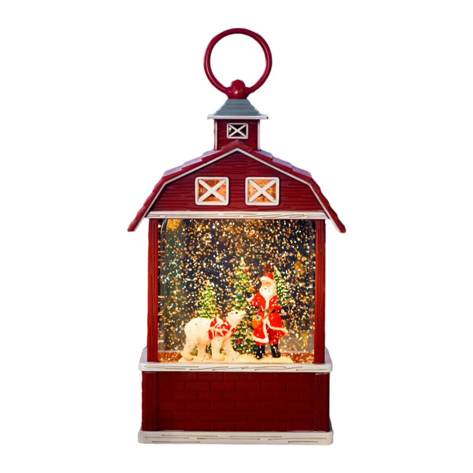 Portable Christmas Snow Globe Lantern with Tree Scene and Sparkling Sequins for Home Holiday Display