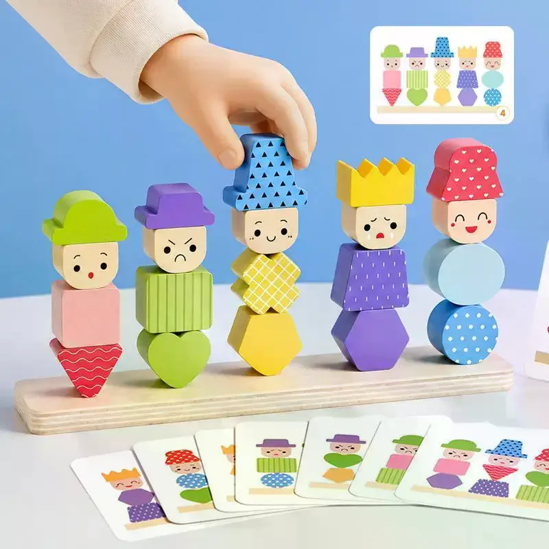 Color Sorting Toys Montessoris Wooden Early Learning Toys Fine Motor Skills Puppet Hat Face Match Creative Stacking Toys For Ki
