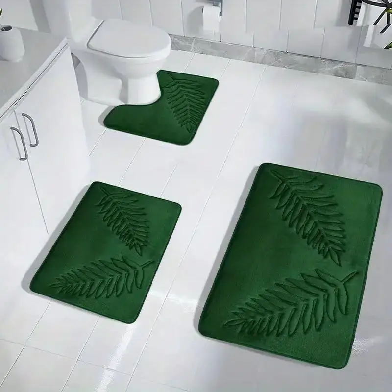 

3 PCs Leaf Embossed Floor Bath Mat, Bathroom Absorbent Anti-slip Mat for Living room, Kitchen Door Carpet Bathroom Accessories