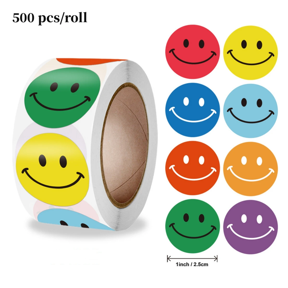 500pcs Smiling Face Paper Stickers, Round Stationery Stickers, Suitable for Teachers, Parents, Classroom, Learning Rewards, Gift