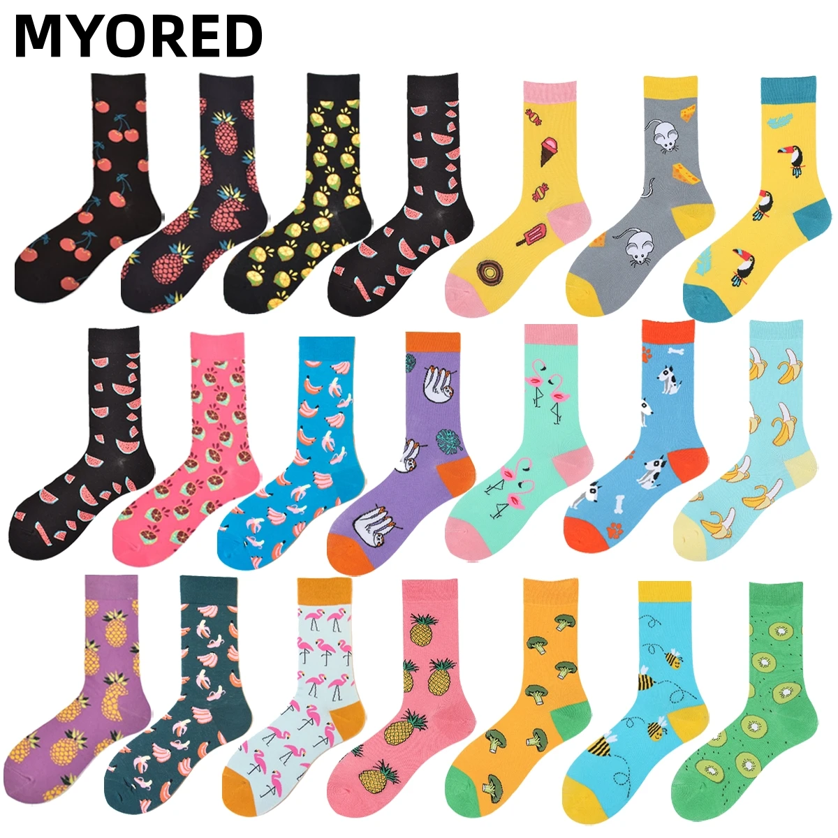 MYORED 1 pair drop shipping women socks christmas gift short socks colorful flower pattern harajuku creative funny gift socks