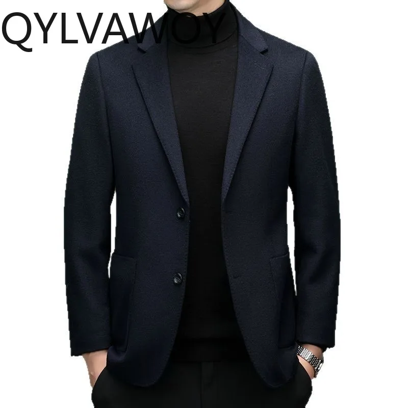 

QYLVAWOY 100% шерстяной пиджак для мужчин, осенне-зимний, однотонный, класса люкс, деловой повседневный стиль