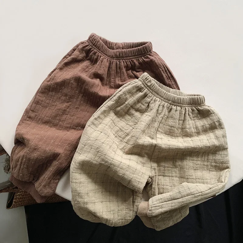 Autumn New Double-Layer Cotton Children\'s Trousers Retro Korean Boys And Girls Casual Loose Pant Baby Soft Pants WTP154