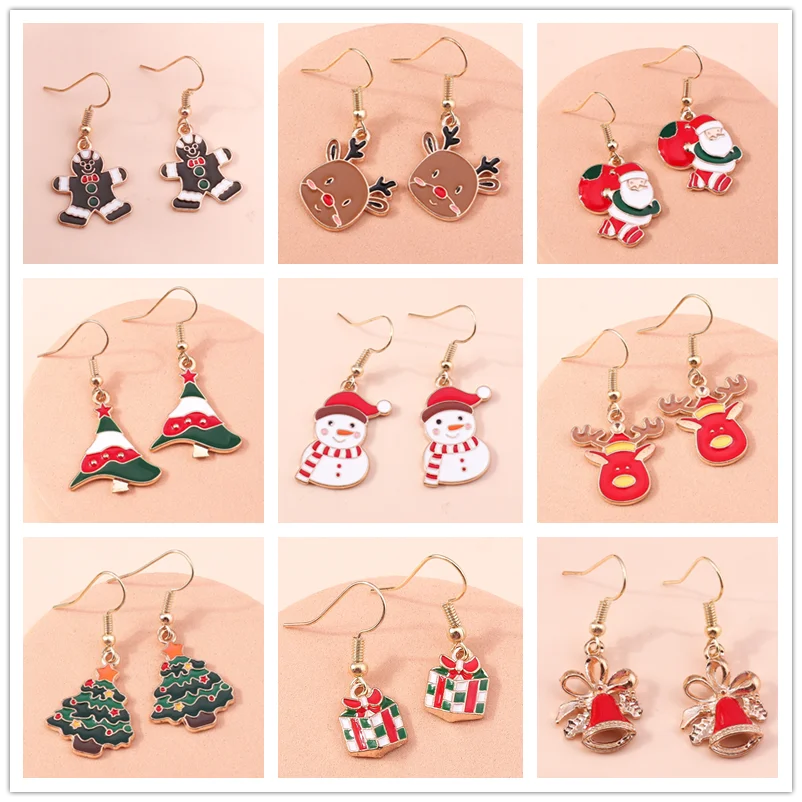 Mix Styles Winter Merry Christmas Earrings Fashion Snowflake Tree Santa Claus Deer Drop Earrings New Year Jewelry Gifts