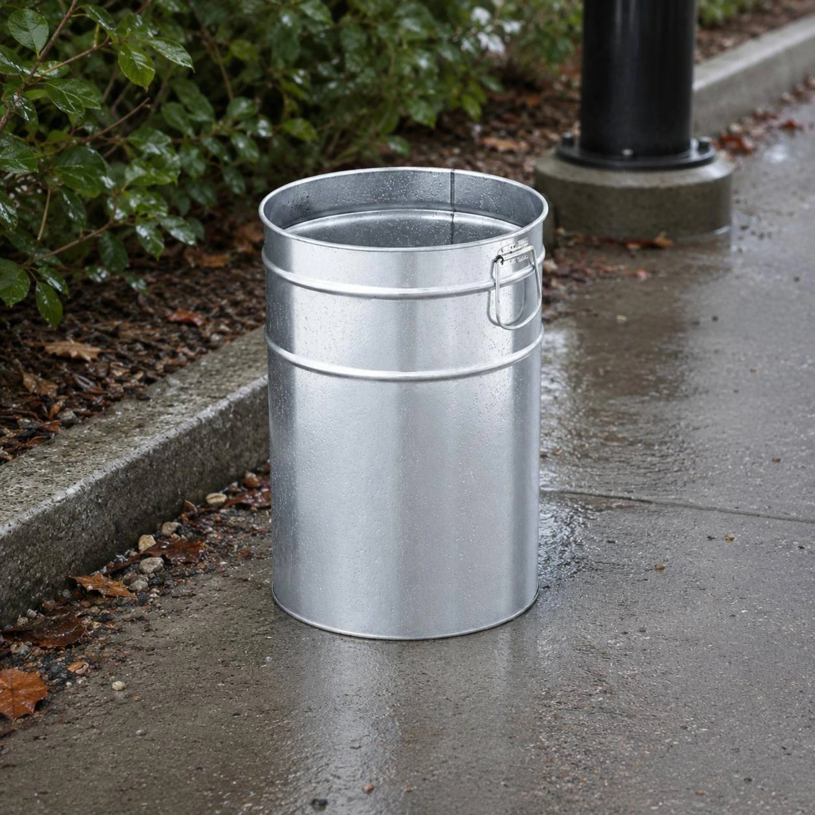 Galvanized Trash Can Insert Even Finish Silver Inner Bin Metal Container with Handle Rust Resistant Household Storage