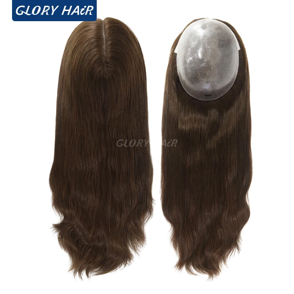 

TP22 18" Brazilian Hair 100% Human Hair Toppers Wig Knotted Wig Female All Polyskin Toupee For Women