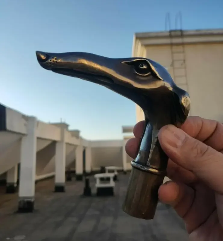 Antique Victorian Walking Stick with Bronze Gun Head Holding Dog Collectible Cane for Historical Reproductions And Movie Props