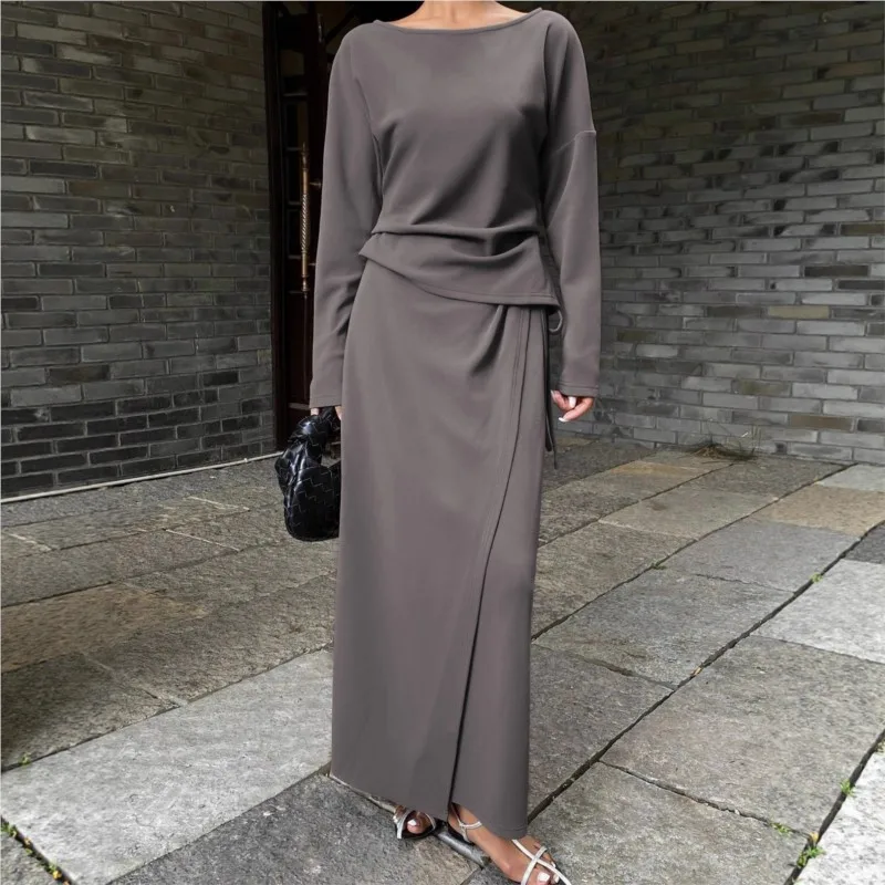 سليم جديد في مطابقة مجموعات 2 قطعة مجموعة للمرأة قطعتين الزي بلون طويلة الأكمام مطوي مزاجه أنيقة التنقل #3