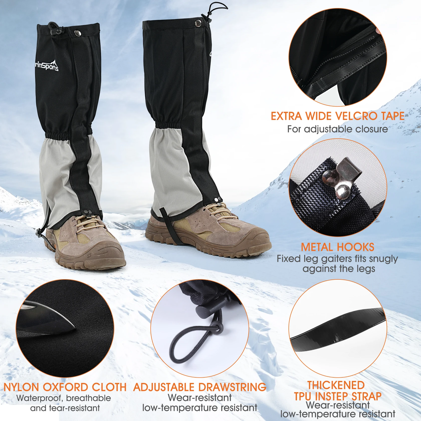 waterproof leg Gaiters for Men and Wonmen Snow Boot Gaiter For Hiking in Hunting Sand and Mud Mountain Climbing or Snowshoeing