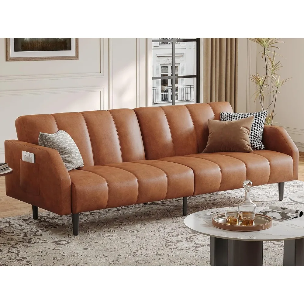 

Futon Sofa Bed , 2 Seater Faux Leather Futon Sleeper Couches with Adjustable Sofa Backrest, Convertible Loveseat ,Sofa Bed