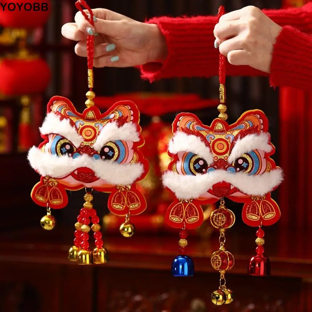 Traditional Chinese New Year Decoration Waking Lion with Bells Lunar New Year Ornament Cartoon Wall Hanging Festive Season