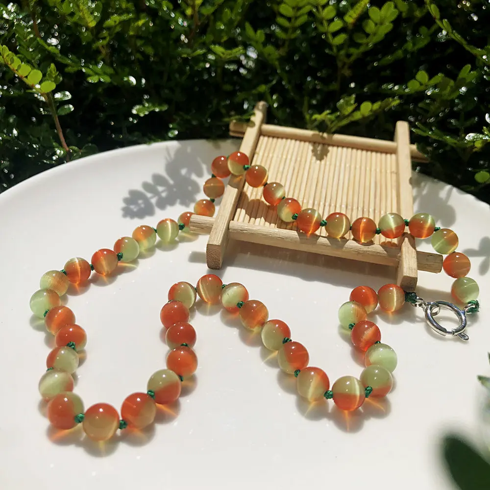 1pcs 8MM Round Double Color Cat Eye Stone Necklace DIY Handmade Beaded Clothes Versatile Charm Girl Mini Jewelry Jewelry