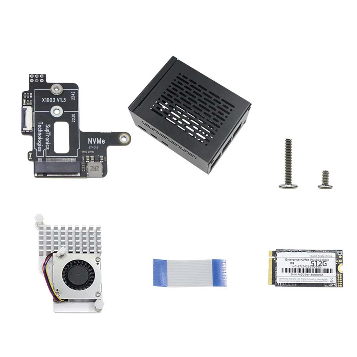 

T07C-для Raspberry Pi 5 PCIe to M.2 NVMe HAT+радиатор+корпус для 2242 2230 NVMe SSD-плата расширения 512 ГБ SSD Kit
