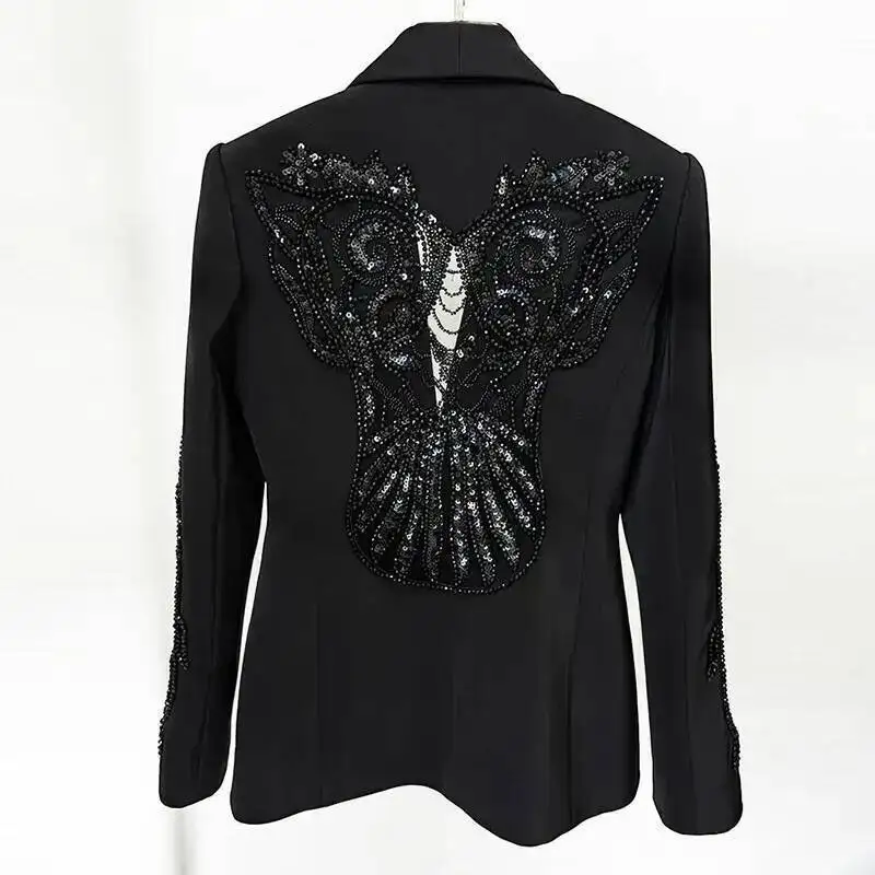 ZOCI ผู้หญิง Blazer กางเกงชุดแฟชั่นตาข่าย Splicing Heavy Duty เล็บลูกปัดเสื้อสูทกางเกงชีฟอง 2025 ฤดูใบไม้ผลิสไตล์ใหม่