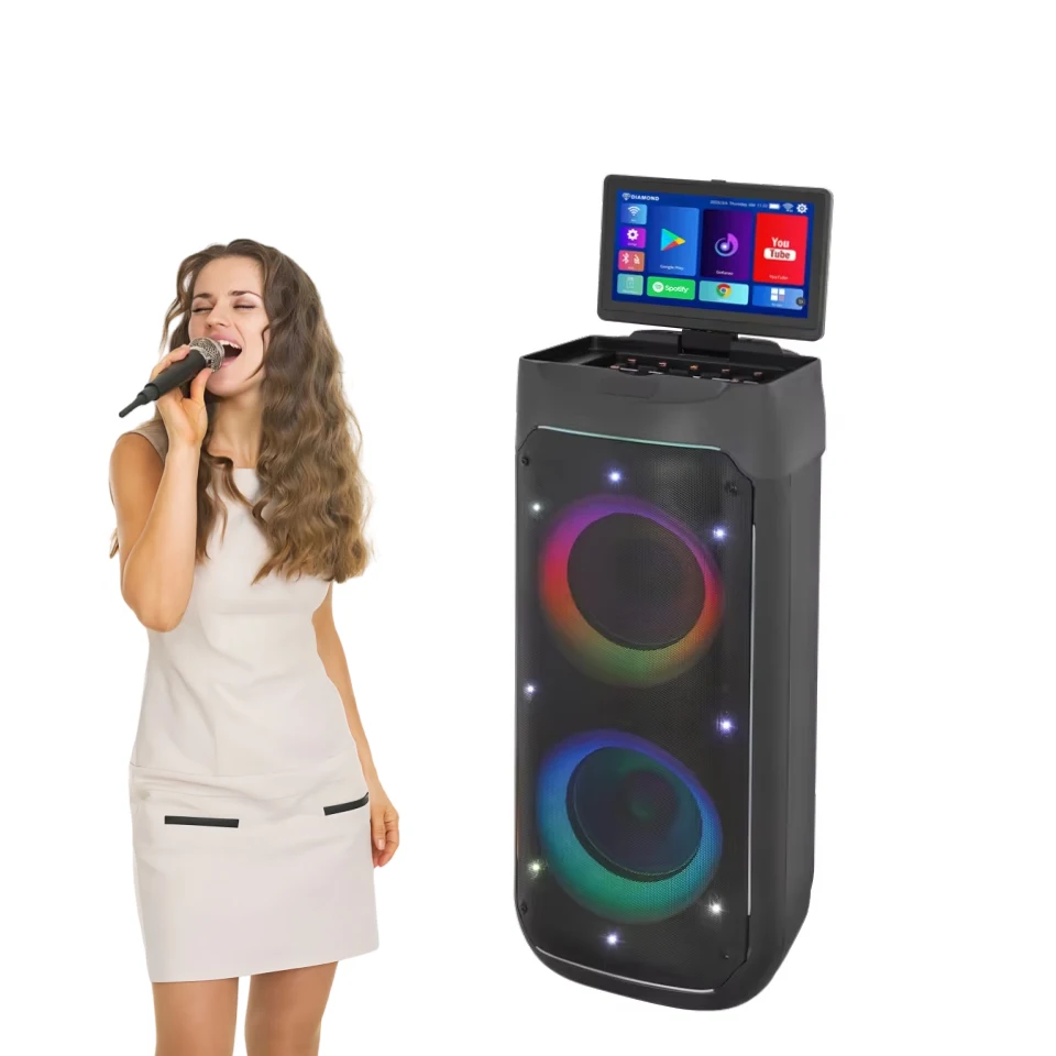 Portable Wireless Karaoke Machine Dual 8 Inch Touch Screen Smart Speaker with Lyric Display for Home KTV Party Speaker