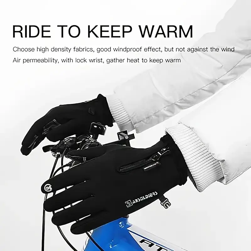 قفازات الدراجات النارية الشتوية الحرارية صوف مبطن الشتاء مقاومة للماء الجلد ودية شاشة تعمل باللمس قفازات ركوب الدراجات في الهواء الطلق التزلج
