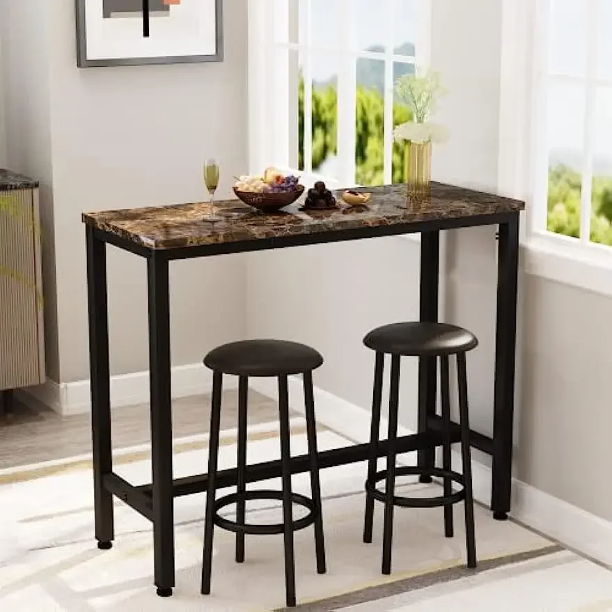 Bar Table Set of 2, 3 Piece Pub Height Table Set, Dining Table Set with 2 Round Stools,Ideal for Living Room,Kitchen,Bar