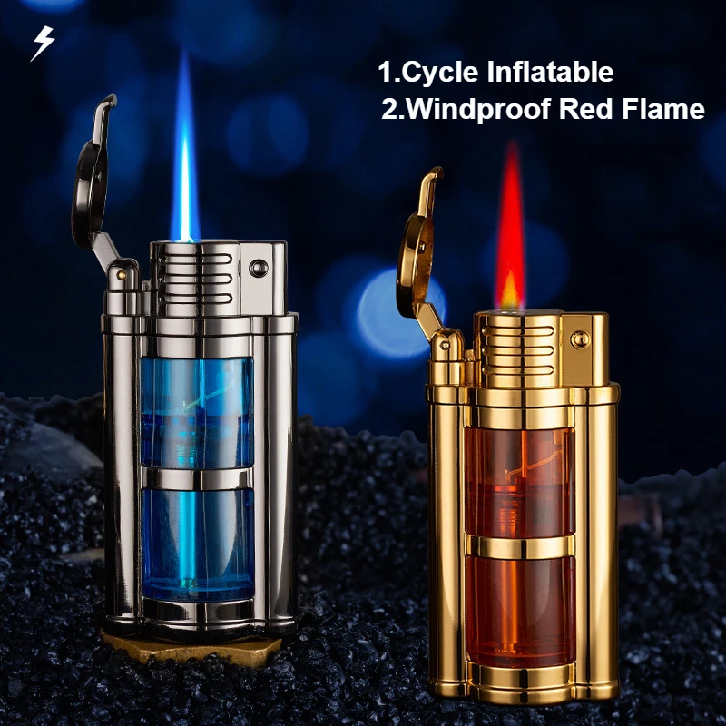 Transparent Warehouse Visual Gas Window Direct Lighter Windproof Red Flame Cycle Inflatable Lighter Charcoal Cigar Barbecue Tool