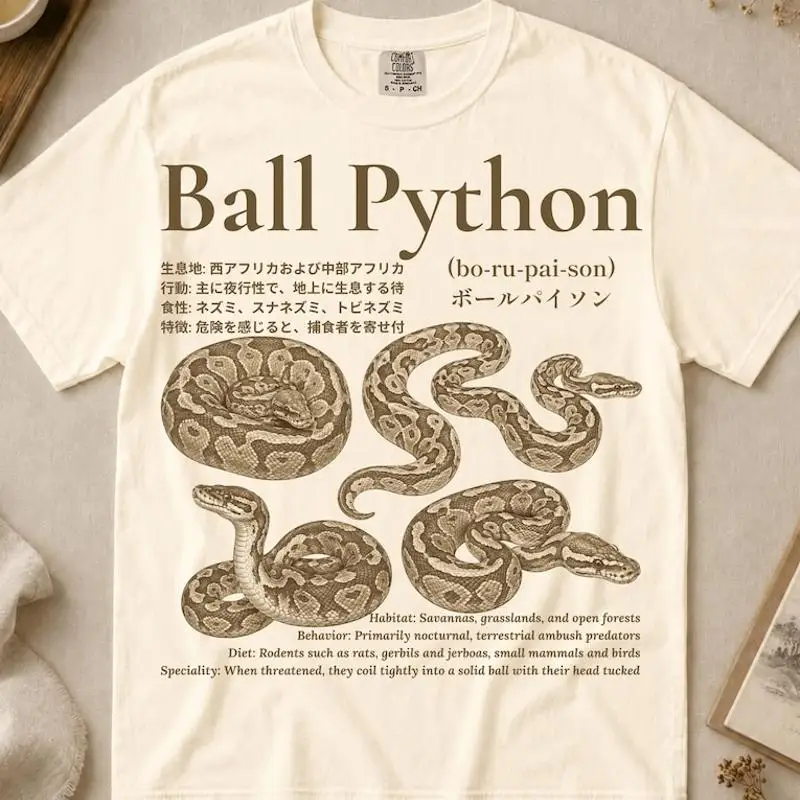 Ball Python Tshirt Japanese Ball Python Study Tee T-Shirt