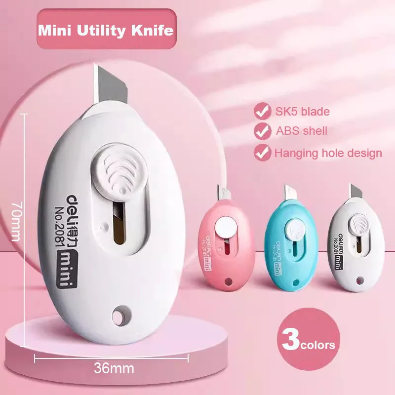 Deli 1pcs Mini Utility Knife Portable Express Unpacking Small Cutter Tool Keychain Pendant Office Supplies Kawaii Stationery