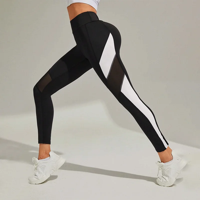 Mesh Colorblocked High Waist Yoga Pants Leggings for Women Tummy Control Workout Leggings for Women