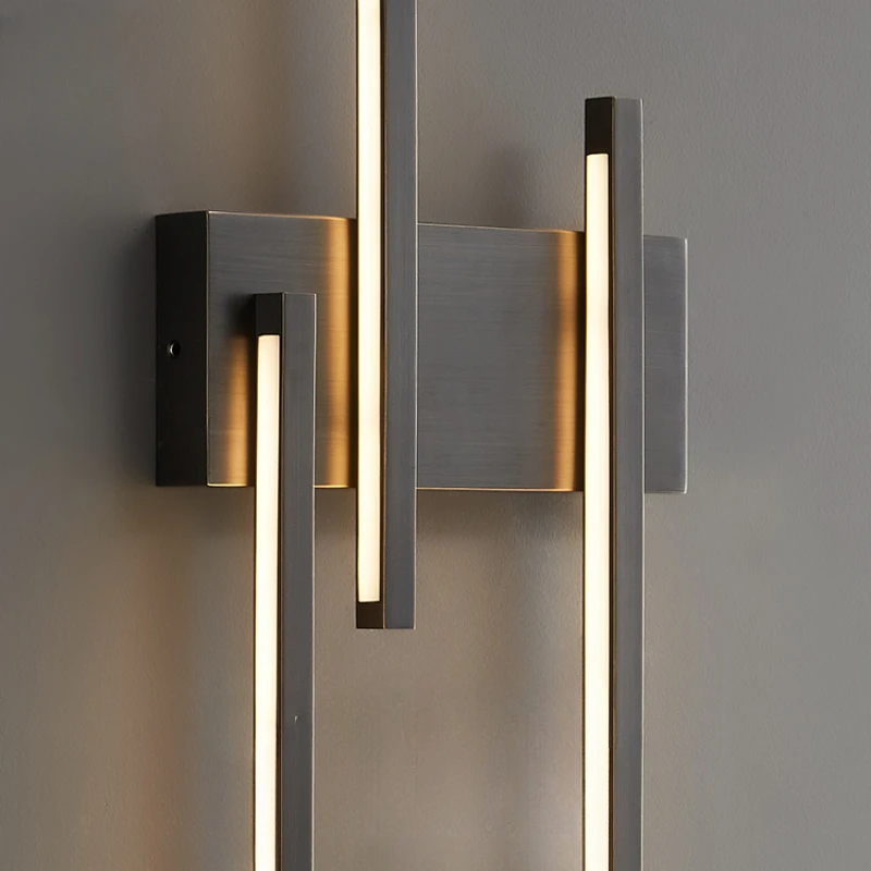 2024 New Copper Minimalist Wall Lamps Gold Black Rectangle Strip Lighting for Room Corridor Villa Hotel Art Decor LED Wall Light image 2