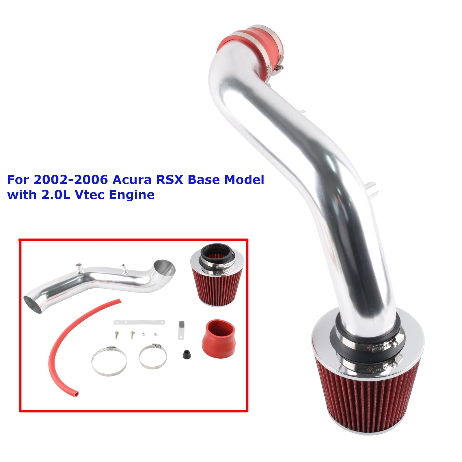 Silver Red Cold Short Ram Air Intake Pipe Kit + Filter For 2002-2006 Acura RSX BASE Model 2.0L Vtec Engine Air Intakes Parts