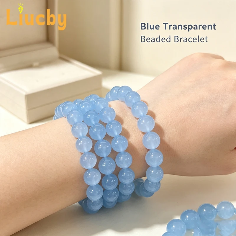 Smooth Natural Stone Light Blue Chalcedony Jades Beads for Jewelry Design DIY Bright Decoration Gift 15' Strand 4/6/8/10/12/14MM