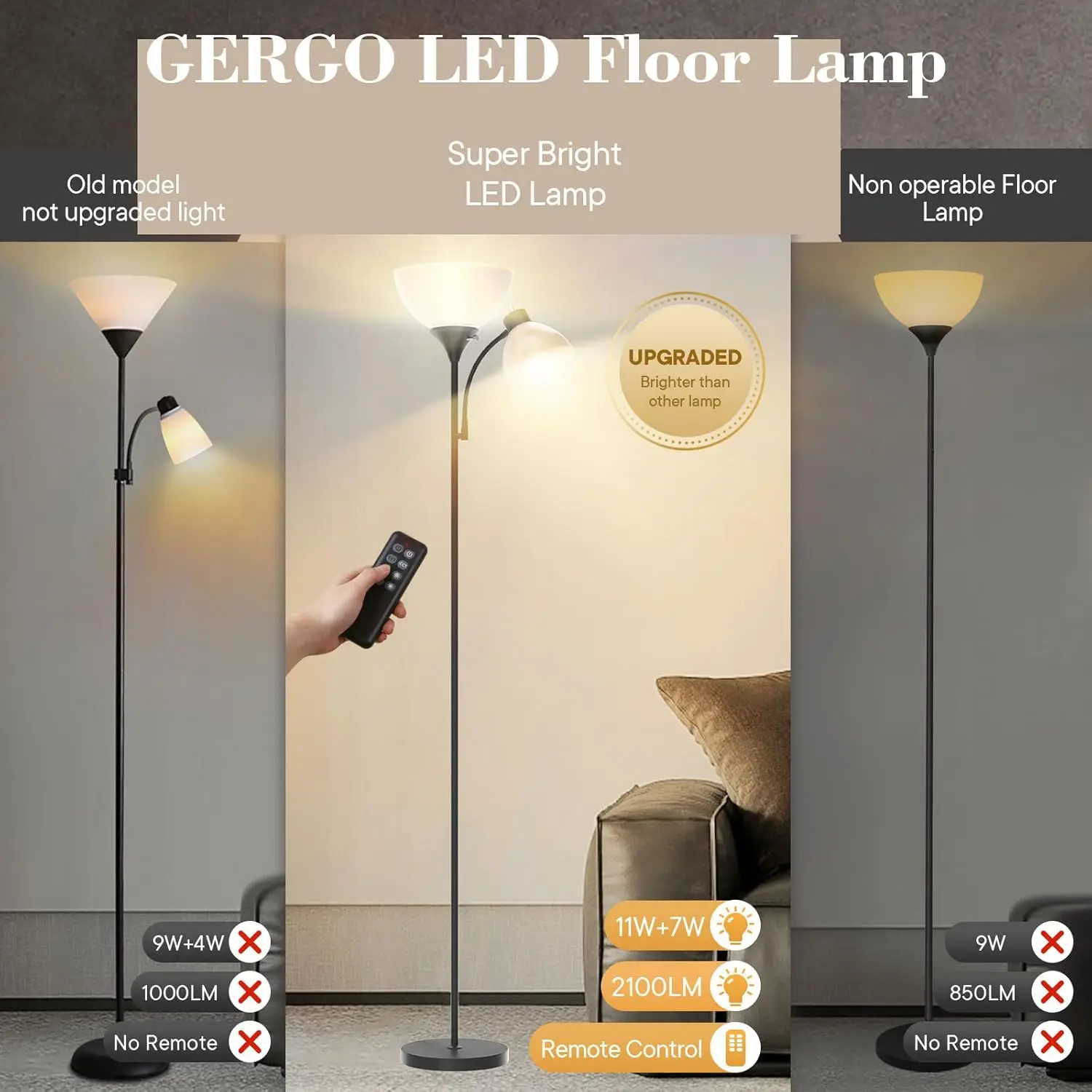 Smart LED Floor Lamp with Remote, 2100LM Brightness, 4 Color Temperatures Adjustable for Living Room Bedroom