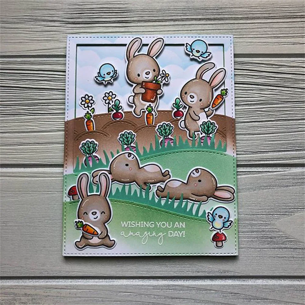 Cute Wild Animals Clear Stamps and Cutting Dies, Rabbit Elephant Pig Bee Silicone Stamps for Card Making Embossing Stencils Temp