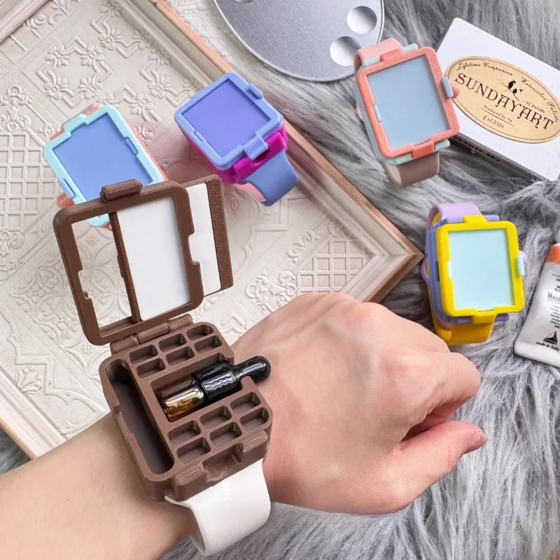 12-grid Watch Model 3D Printed Watercolor Pigment Packaging Box Art Outdoor Painting Watercolor Palette Travel Drawing Tools