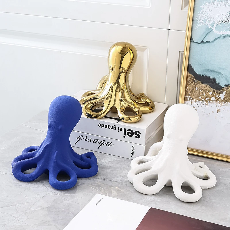 

Ceramic Crafts Octopus Artificial Animal Sculpture Halobios Golden Octopus Decorative Figurines Home Decoration Accessories