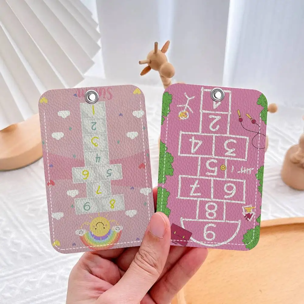 Hopscotch Cartoon Aesthetic Keychain With Access Card Holder, Bus Pass & Meal Card ID Bank Card Protective Case For Security