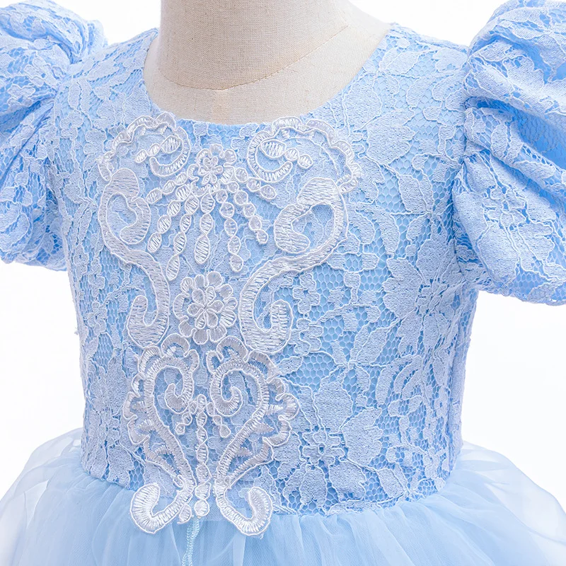 Children's Day Cinderella Cosplay Costume Embroidery Lace Party Dresses For Girls Elegant Dresses Butterfly Blue Wedding Dress view 4