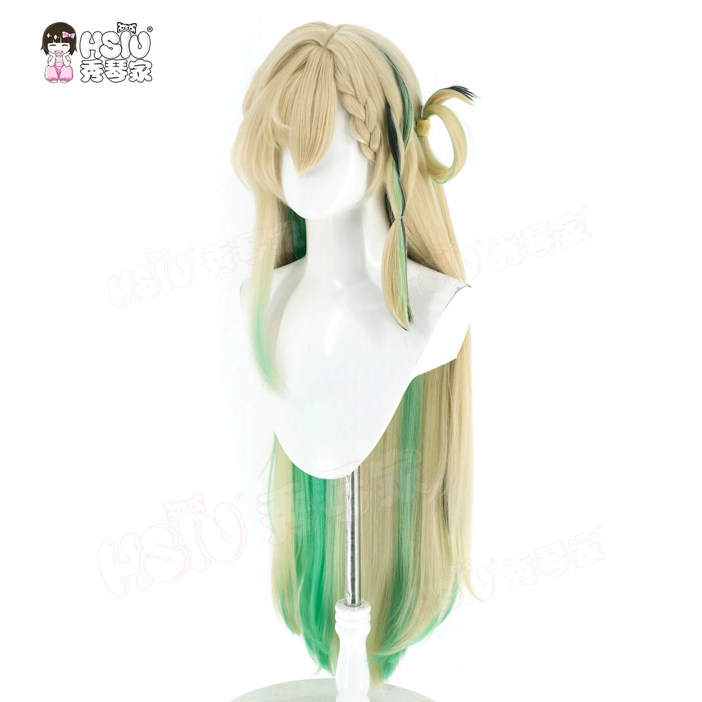 Lynae Cosplay-Perücke, HSIU, 95 cm, Flachs, gemischtes Grün, langes Haar, hitzebeständige synthetische Perücke + Perückenkappe, Spiel Wuthering Waves, Lynae Cosplay