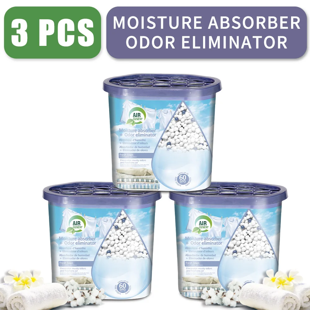 3-Pack Powerful Moisture Absorber & Odor Eliminator Boxes - For Closets, Bathrooms, RVs. Reusable Dehumidifier Traps Damp, Pre