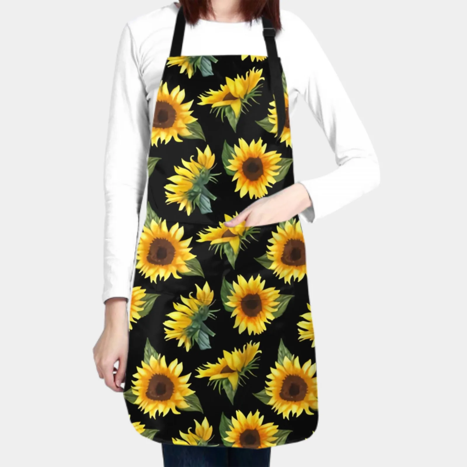 Sunflowers Waterproof Apron with 2 Pockets Kitchen Chef Aprons Bibs for Grooming Cooking Baking Painting Gardening