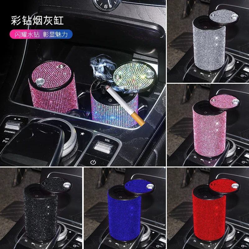 

2022 New Car Ashtray Portabl Bling Rhinestone Diamond Creative Fashionable Durable Cigar Cigarette Ash Holds Cup Car Gadgets