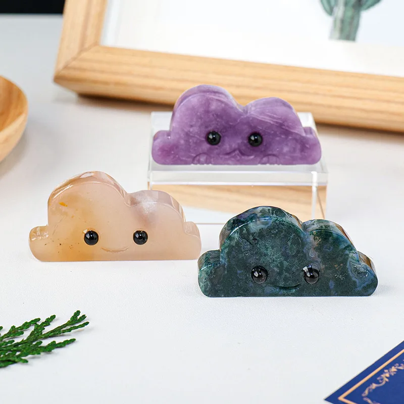 Nature Crystal Cloud Sakura Agate Moss Agate Purple Mice Carving For Home Office Decroation Table Ornament Halloween Gift