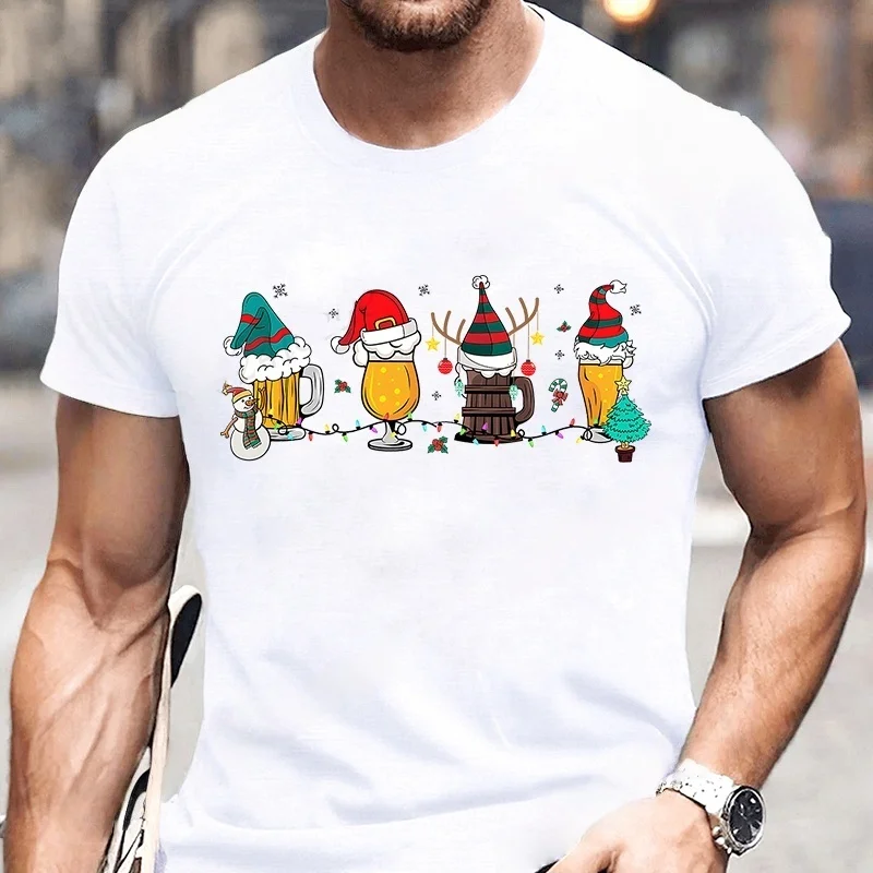 

Beer Christmas Hat Fun Pattern 3D Printed O-neck Long Sleeved Loose and Comfortable Daily Casual Breathable Quick Drying T-shirt