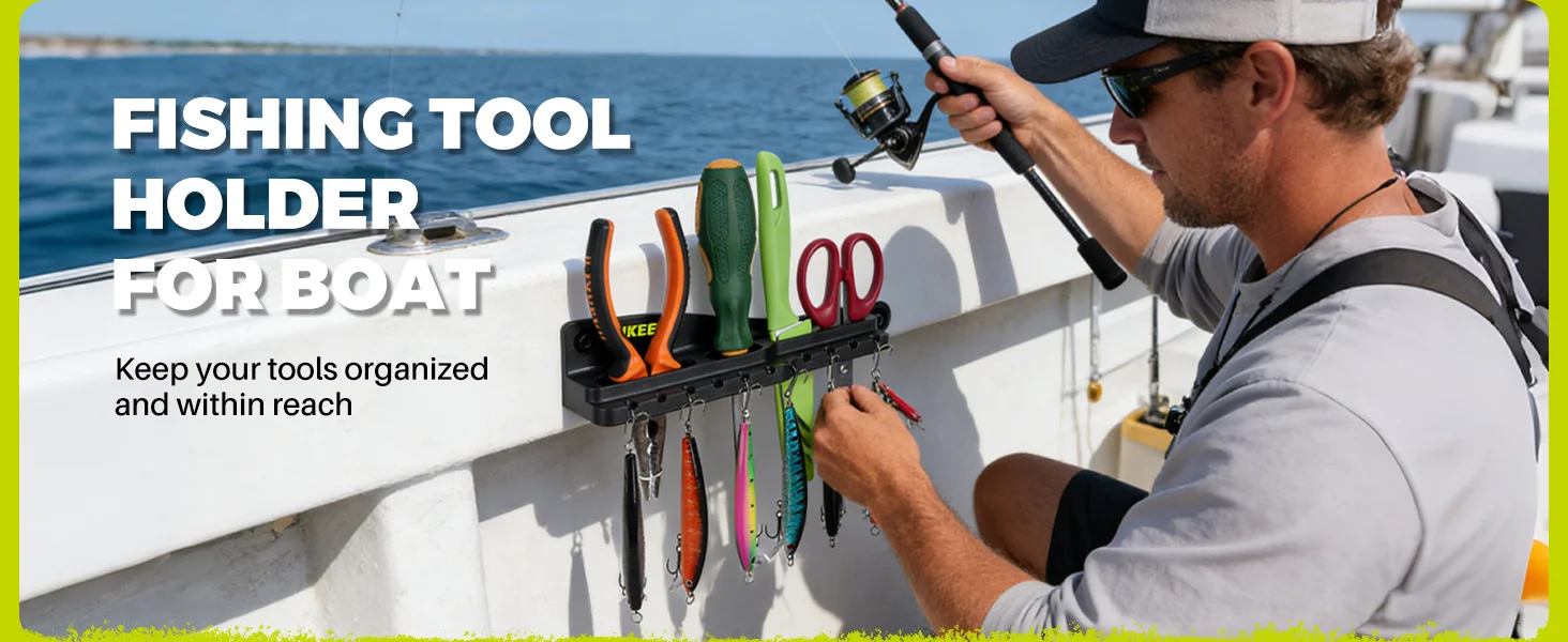 Hikeen Angelwerkzeughalter für Boote, Angelhaken, Zangen, Messer, Köder-Organizer für Boot mit Schraubbefestigung, Marine-Angelausrüstungshalter – Detail 1