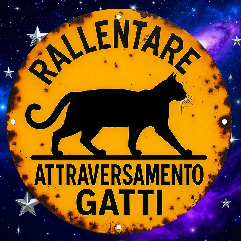 2D Flat Plane, 1pc Italian Cat Crossing Sign - Vintage 