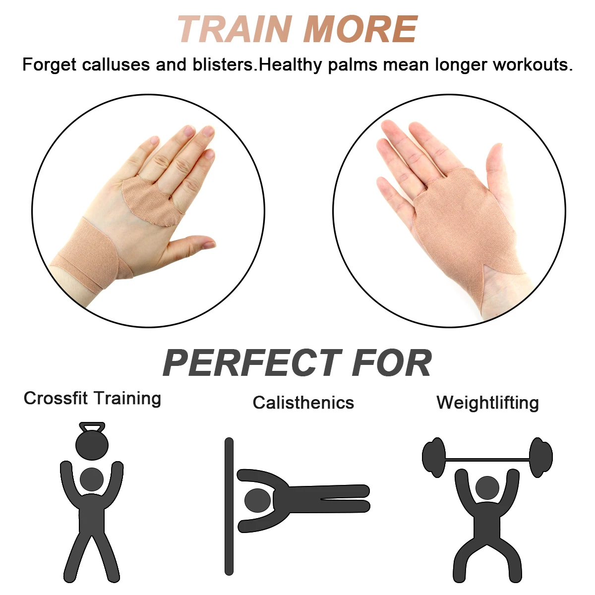 Athletic Hand Protection Portable Hook Tape Grips Gloves for Gymnastics Weightlifting Non-Slip Cross Training Grips Useful Beige