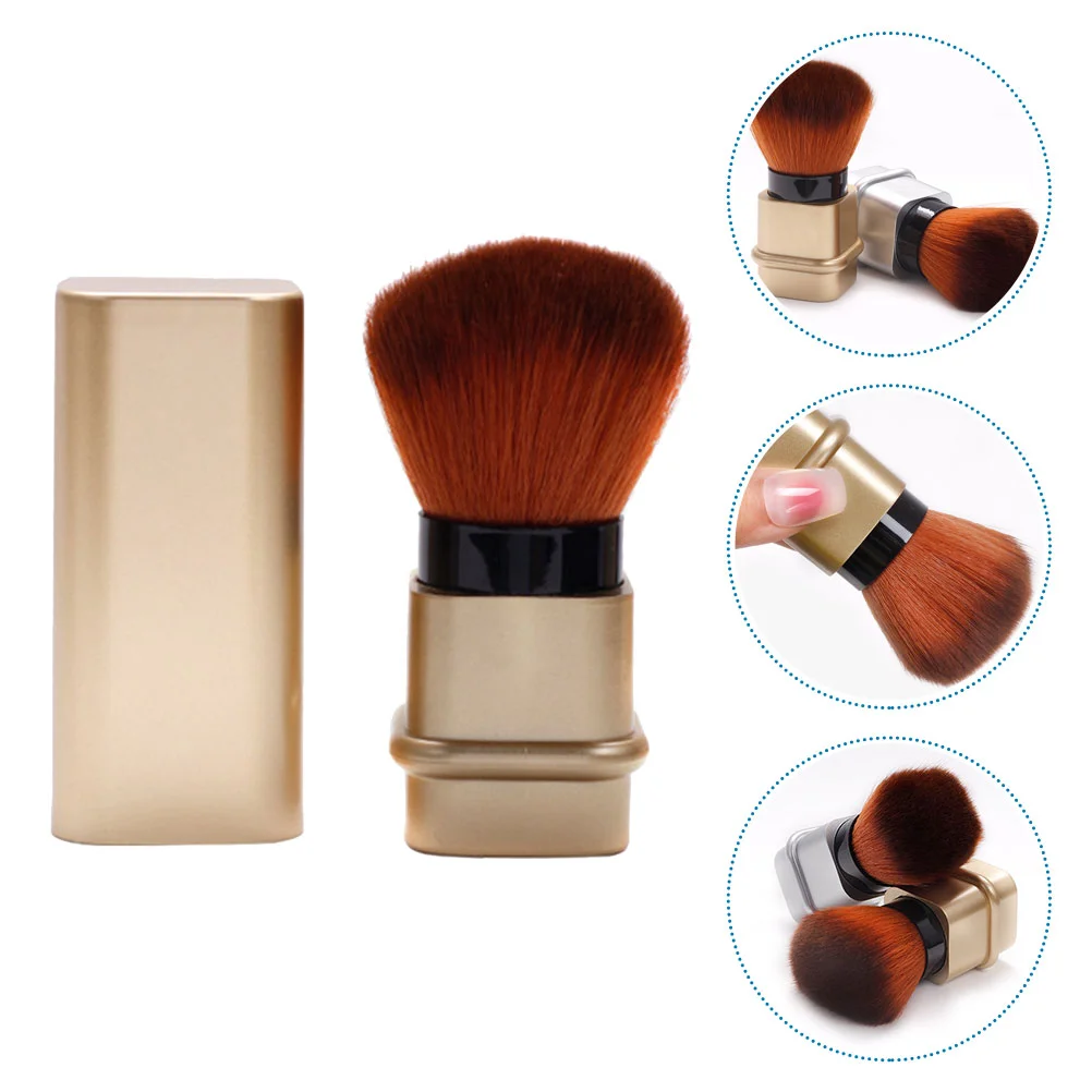 Retractable Blush Brush Nail Dust Makeup Accessory Reusable Bronzer Golden Abs Electroplating Handle Travel