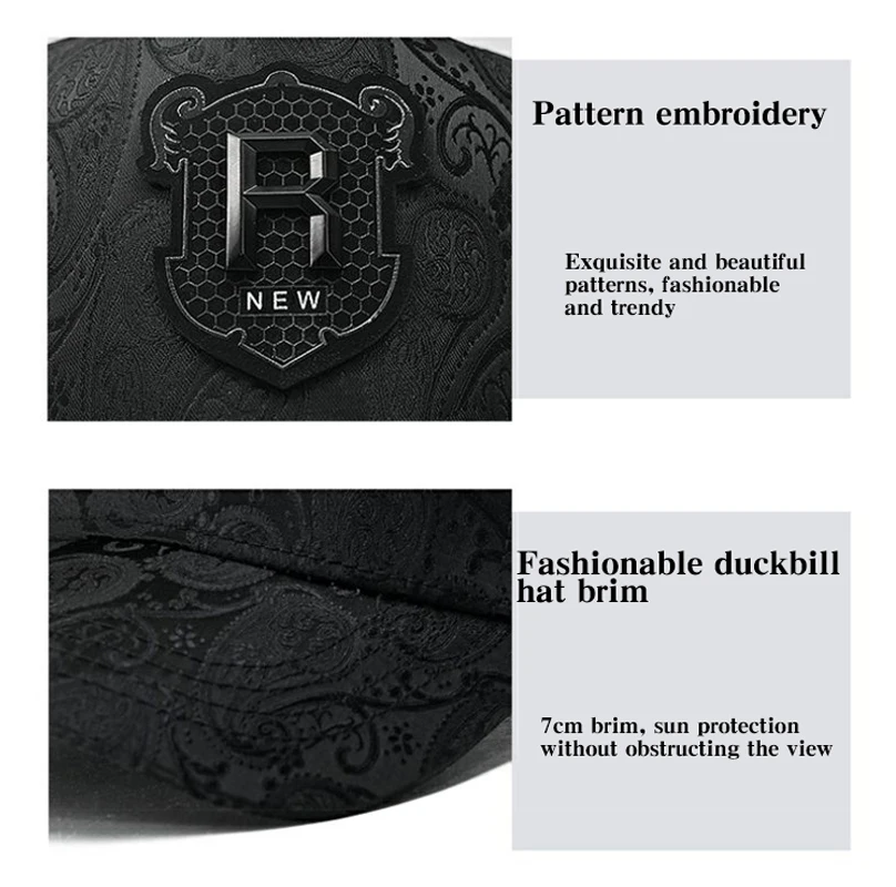 Spring and Summer New Hat Men\'s Tall Crown Cashew Embossed Baseball Cap Fashion Face-Looking Small Men Casual Peaked Cap