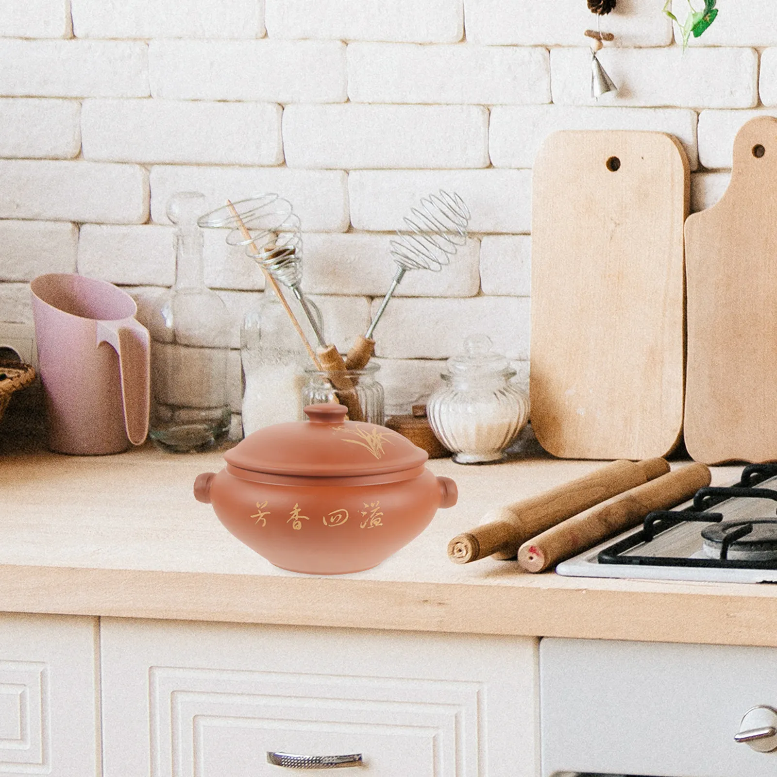 Ceramic Steam Pot for Kitchen Steaming Soup Chicken Meat Traditional Elegant Design Smooth Surface Easy to Clean Heat Retaining