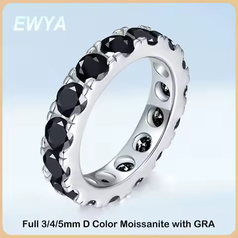 EWYA Sparkling Full 3/4/5mm D Color Black Moissanite Full Eternity Diamond Ring For Women Men S925 Silver Wedding Band Rings