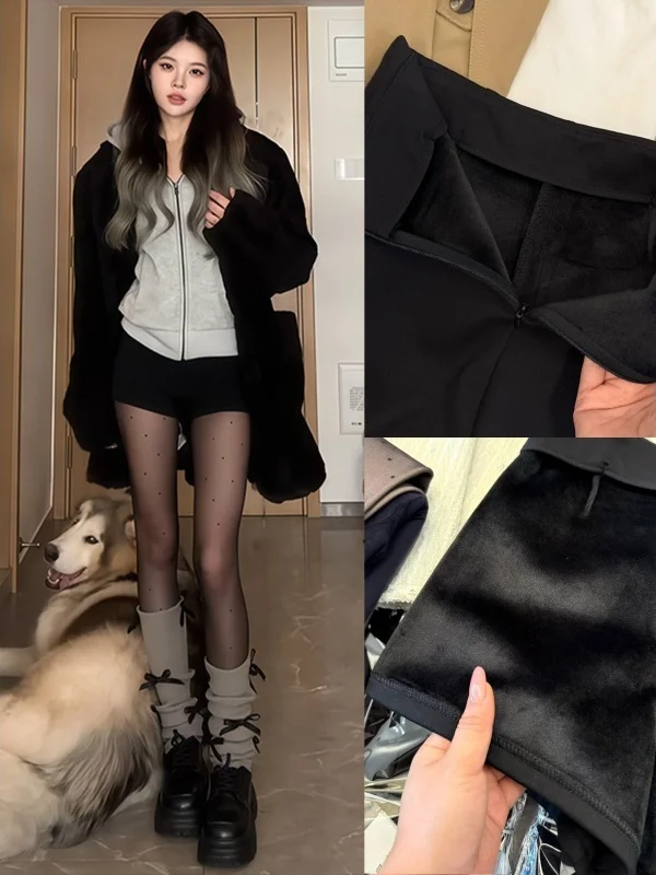 

Женские брюки-клеш с высокой талией на флисовой подкладке, повседневные, осенне-зимние, новинка, утягивающие, короткие