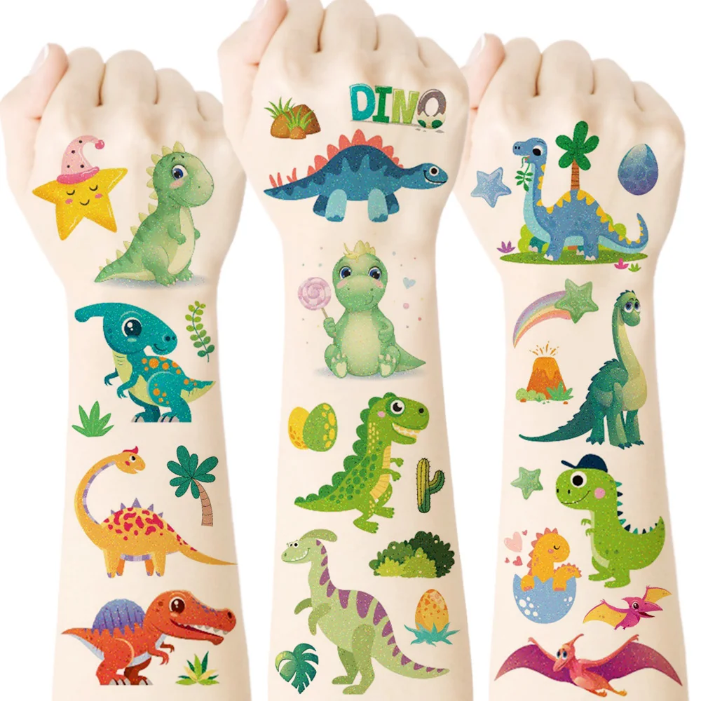 

Glitter Dinosaur Tattoos 10 Sheets - Waterproof 2-5 Day Sparkle Body Art with Dino Eggs, Face/Arm/Neck Decoration for Festival C